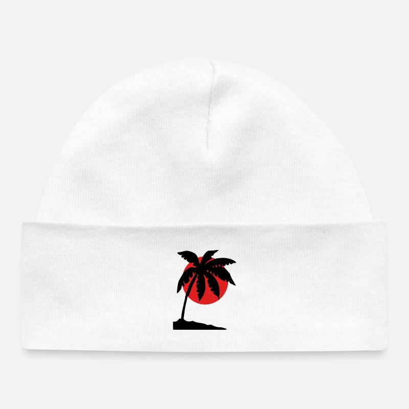 Palm Tree Sunset – Tropical Silhouette - Baby Organic Beanie - white