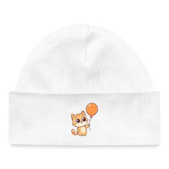 Kitten Kawaii Orange Balloon - Baby Organic Beanie - white - Front
