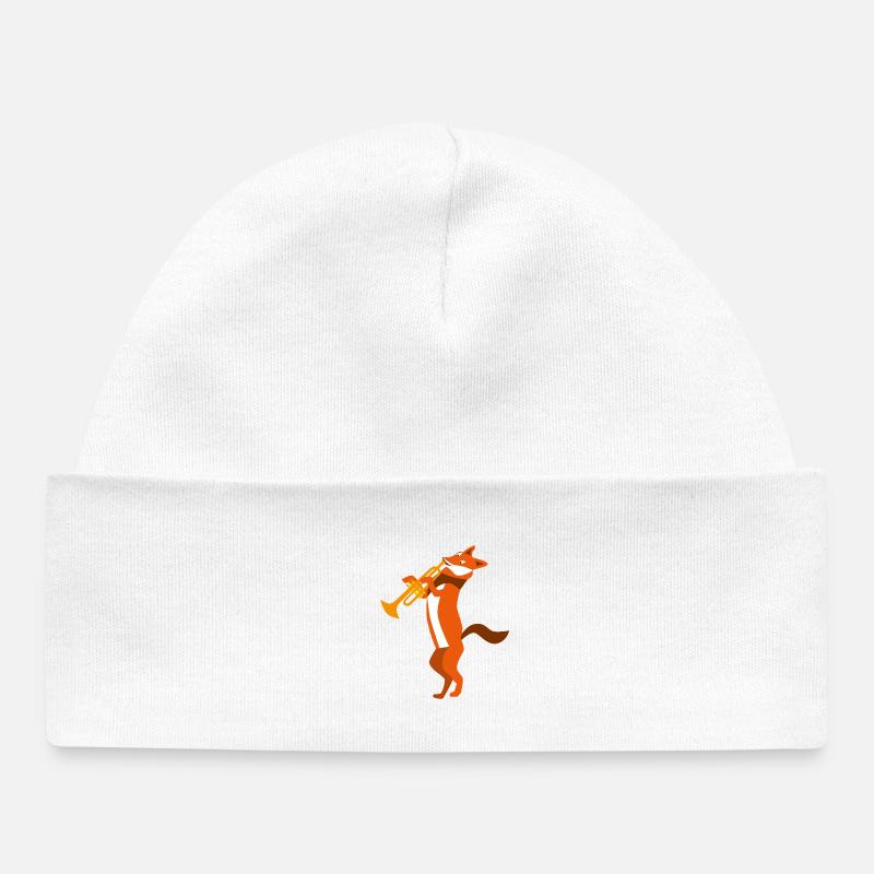 Renard à la trompette, peinture abstracte sauvage - Bonnet bébé bio - blanc