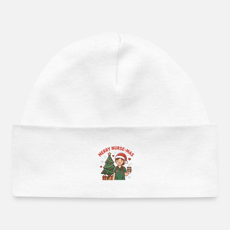 Dessin animé de l’infirmière de Noël avec sapin - Bonnet bébé bio - blanc