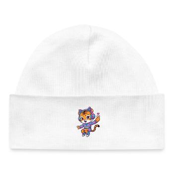 Tigre dansant avec un casque de chat - Bonnet bébé bio - blanc - Devant