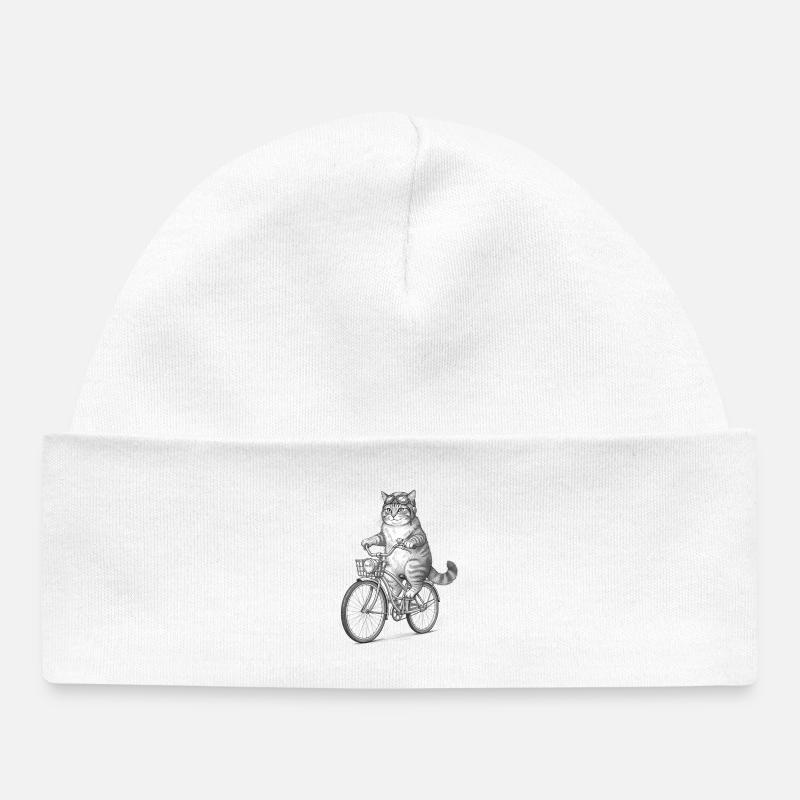 Cycliste chat avec des lunettes - Bonnet bébé bio - blanc