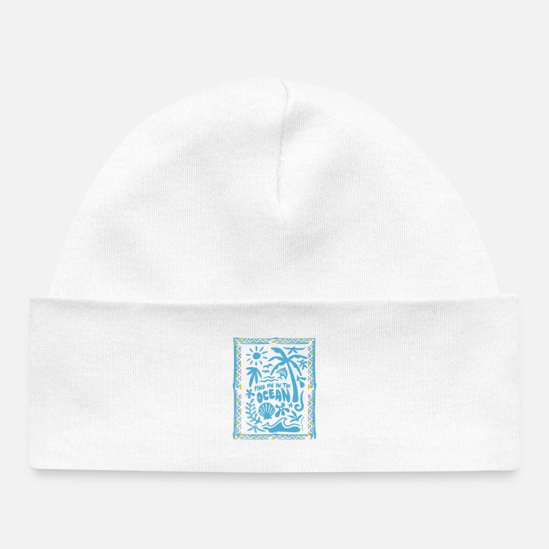 Trouve moi dans l'océan Silhouette tropicale - Bonnet bébé bio - blanc