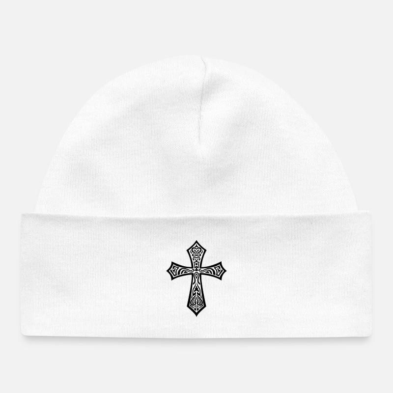 Croix ornementale  - Bonnet bébé bio - blanc