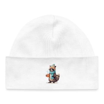 Winterlicher Waschbär mit Tee - Baby Organic Mütze - Weiß - Vorne