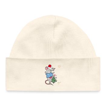 Weihnachtsmaus mit Tannenbaum - Baby Organic Mütze - Weiß - Vorne