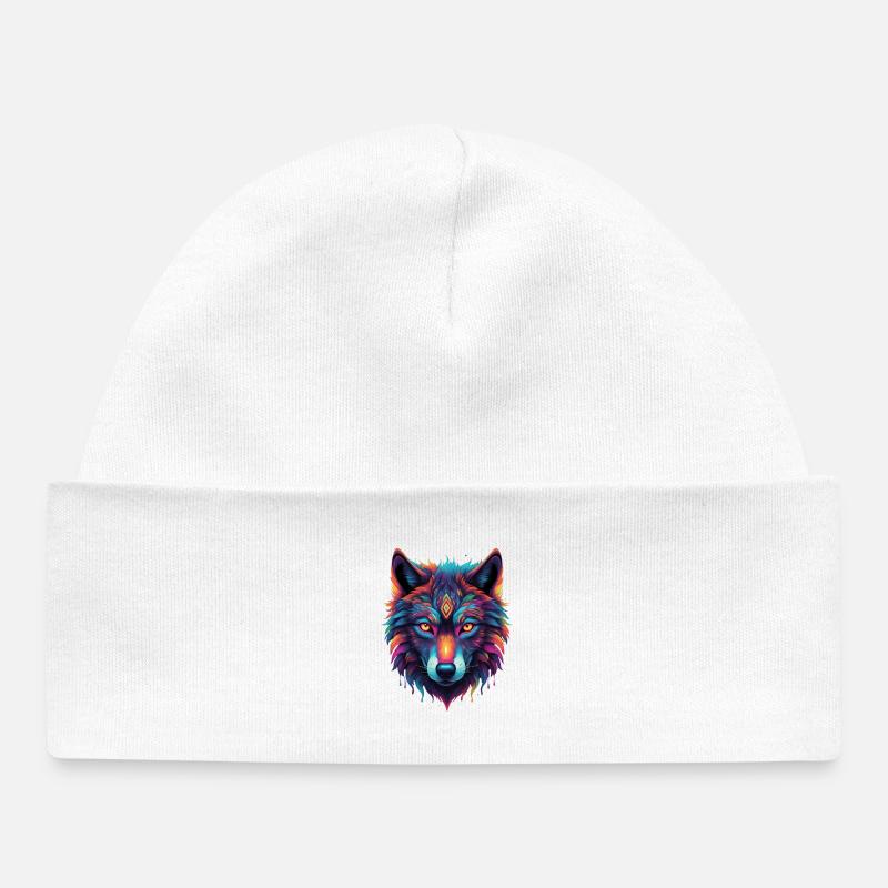 Explosion de couleurs du motif du cœur du loup néon - Bonnet bébé bio - blanc