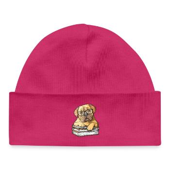 Cute Mastiff Dog Reading Book with Glasses - Baby Organic Beanie - white - Front