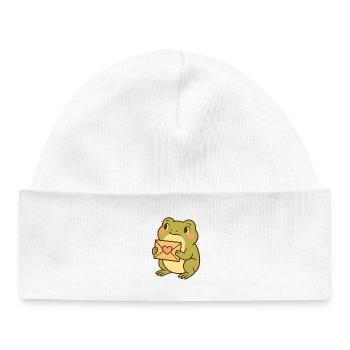 Kawaii Frosch mit Herzbrief – Cute Frog Art - Baby Organic Mütze - Weiß - Vorne