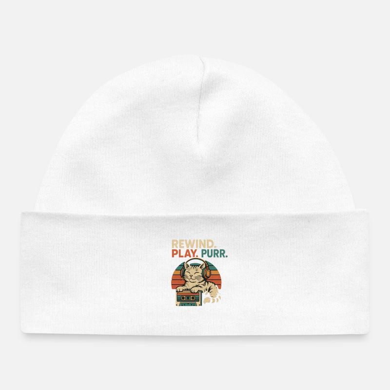 Rembobiner. Jouer. Schnurr. - Bonnet bébé bio - blanc