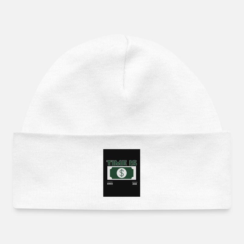 Le temps, c’est de l’argent – Design 2025 - Bonnet bébé bio - blanc