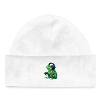 FroschGamer mit Kopfhörern - Baby Organic Mütze - Weiß - Vorne