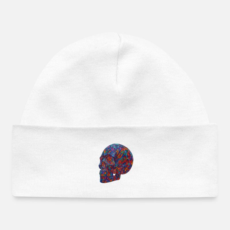 Crâne en mosaïque colorée - Bonnet bébé bio - blanc