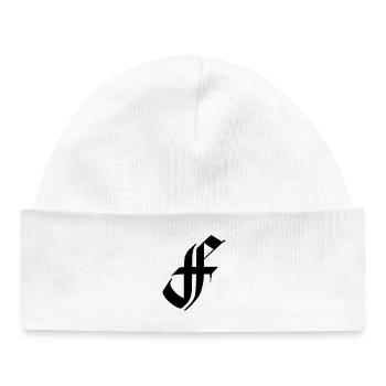 Fraktur font abbreviation F - Baby Organic Beanie - white - Front