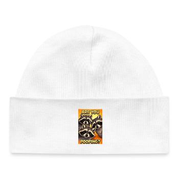 Funny Raccoon Trio Are You Pooping - Baby Organic Beanie - white - Front