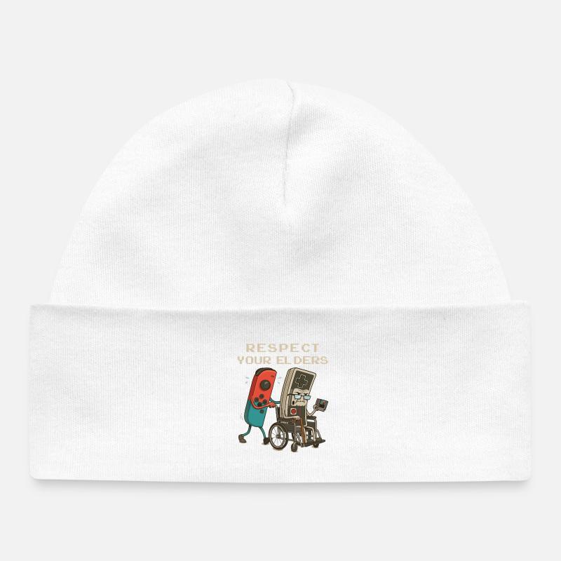 Respect Your Elders Funny Retro Gaming Controller - Baby Organic Beanie - white