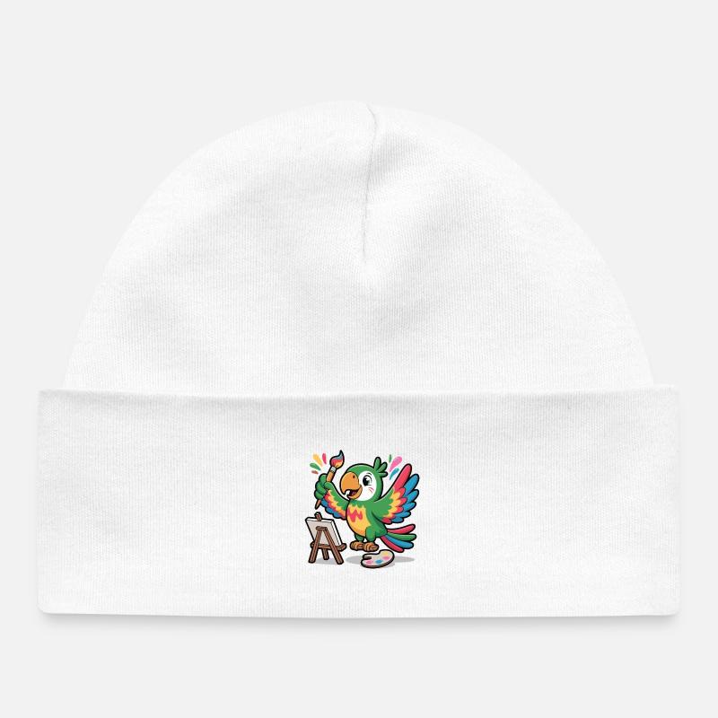 Perroquet coloré avec un pinceau - Bonnet bébé bio - blanc