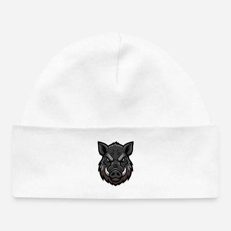 mascotte tête de sanglier, agressive - Bonnet bébé bio - blanc