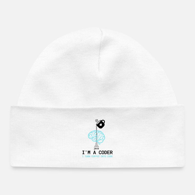 Coder T-Shirt: Coffee into Code – Nerdy Programmie - Baby Organic Beanie - white
