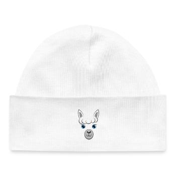 Cute Alpaca Face Blue Eyes Llama DIY Costume - Baby Organic Beanie - white - Front