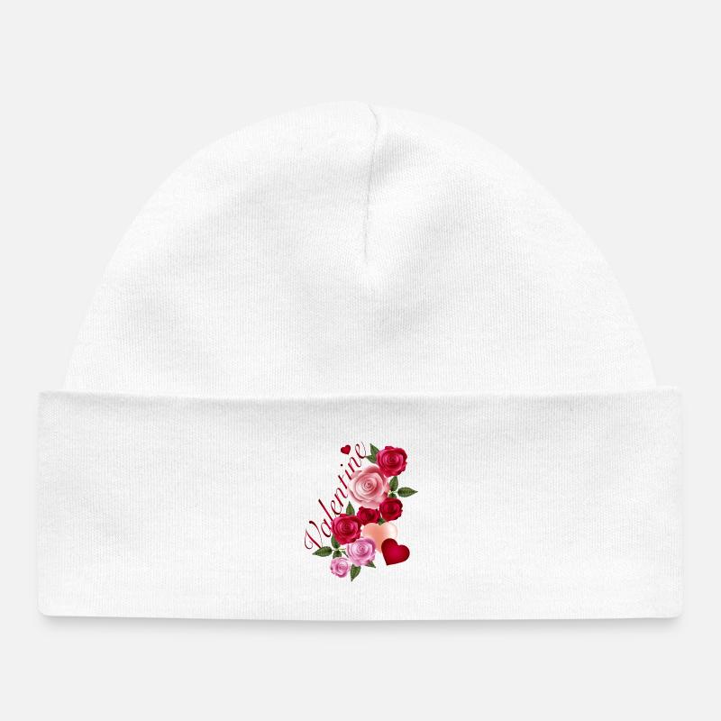 Rosengirlande mit Herzen im romantischer Stil - Baby Organic Mütze - Weiß