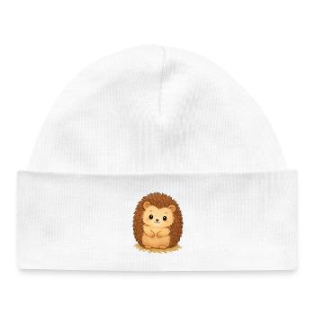 Cuddly hedgehog on hay - Baby Organic Beanie - white - Front