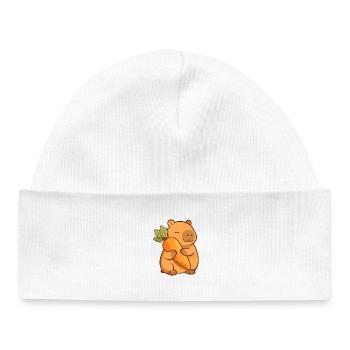 Capybara with carrot – relaxed & cute - Baby Organic Beanie - white - Front