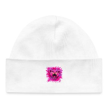 Lion rose dans une touche de couleur - Bonnet bébé bio - blanc - Devant