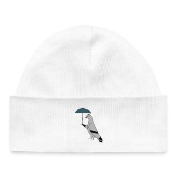 Pigeon with Umbrella – Urban Minimal Illustration - Baby Organic Mütze - Weiß - Vorne