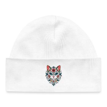 Portrait du chat fleur - Bonnet bébé bio - blanc - Devant