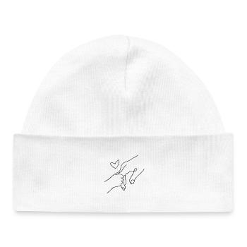 Poignée de main avec connexion cœur - Bonnet bébé bio - blanc - Devant