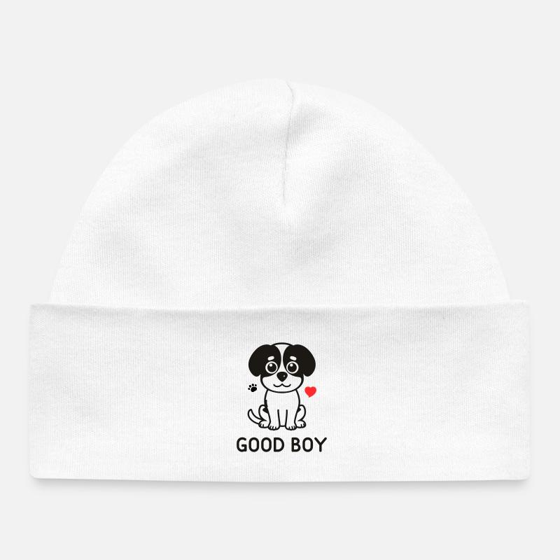 Bon garçon – Motif du chien mignon - Bonnet bébé bio - blanc