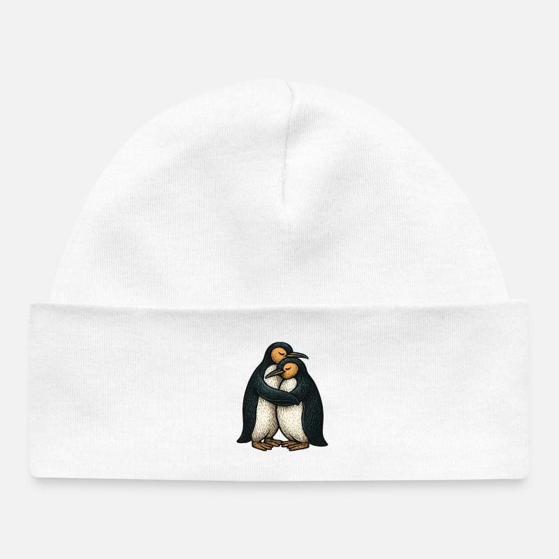 Two-Way Penguins Hug - Baby Organic Beanie - white