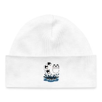 Penguin Jump Into The Water Pocket Design - Baby Organic Beanie - white - Front