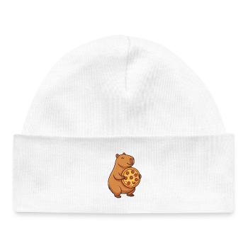 Capybara avec pizza - Bonnet bébé bio - blanc - Devant