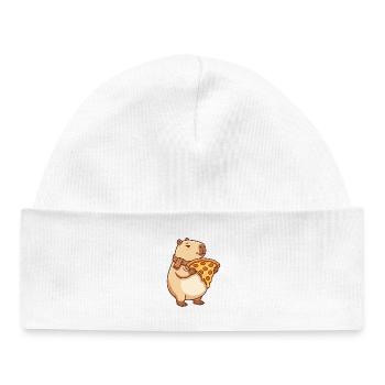 Pizza Capybara avec fromage fondant - Bonnet bébé bio - blanc - Devant