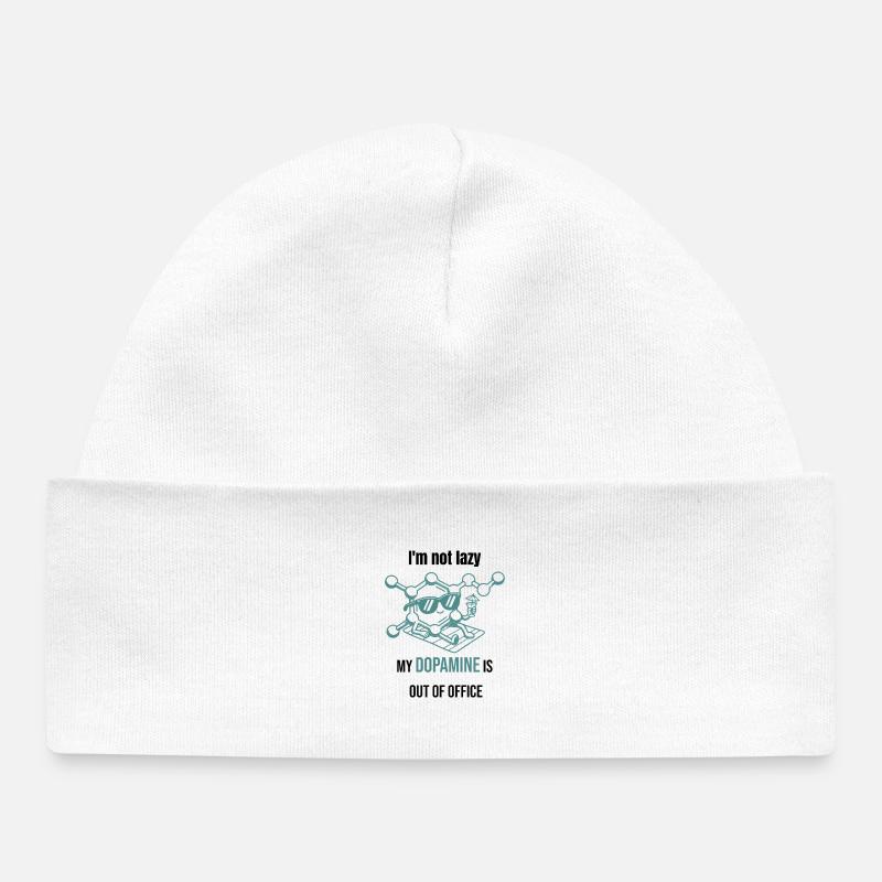 Molécule de dopamine - Je ne suis pas paresseux - Bonnet bébé bio - blanc