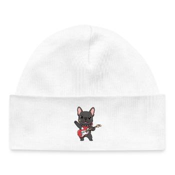 Bouledogue rockeur à la guitare électrique - Bonnet bébé bio - blanc - Devant