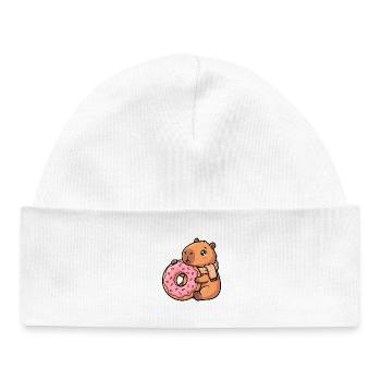 Capybara mit Donut süßes Cozy Tiermotiv - Baby Organic Mütze - Weiß - Vorne