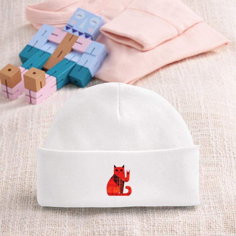 Red Cat Plaid Pattern Modern Baby Organic Beanie