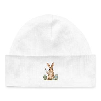 Lapin de Pâques avec une brosse - Bonnet bébé bio - blanc - Devant