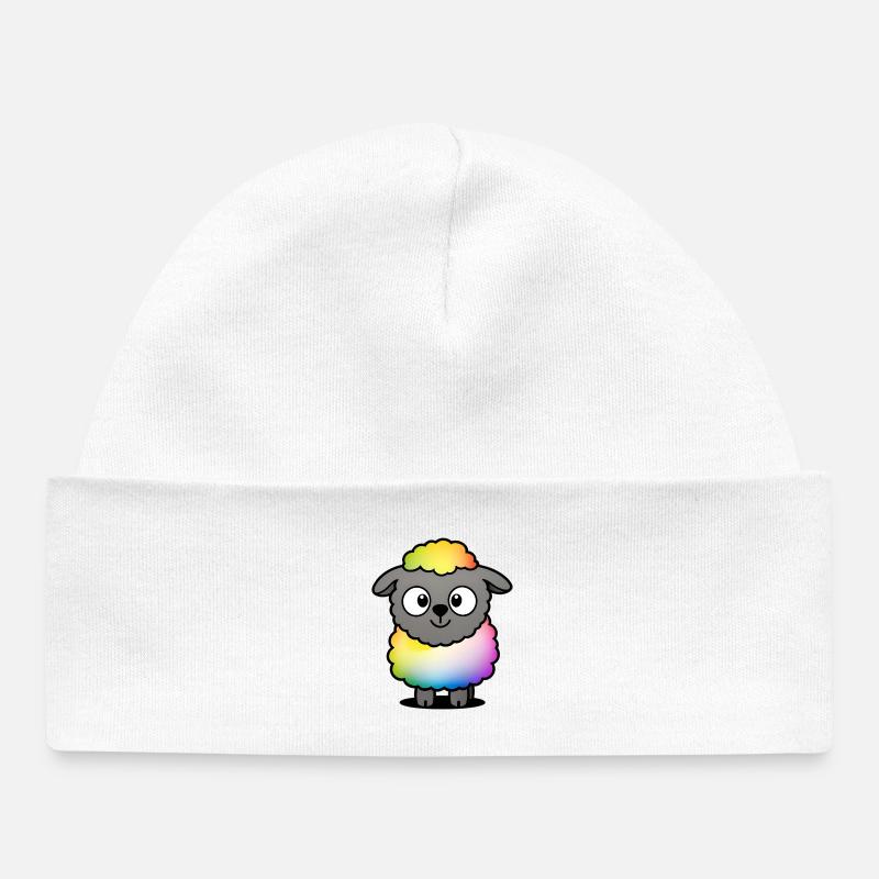 Rainbow Fluffy Sheep - Baby Organic Beanie - white