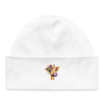 Giraffe portrait with floral wreath - Baby Organic Beanie - white - Front