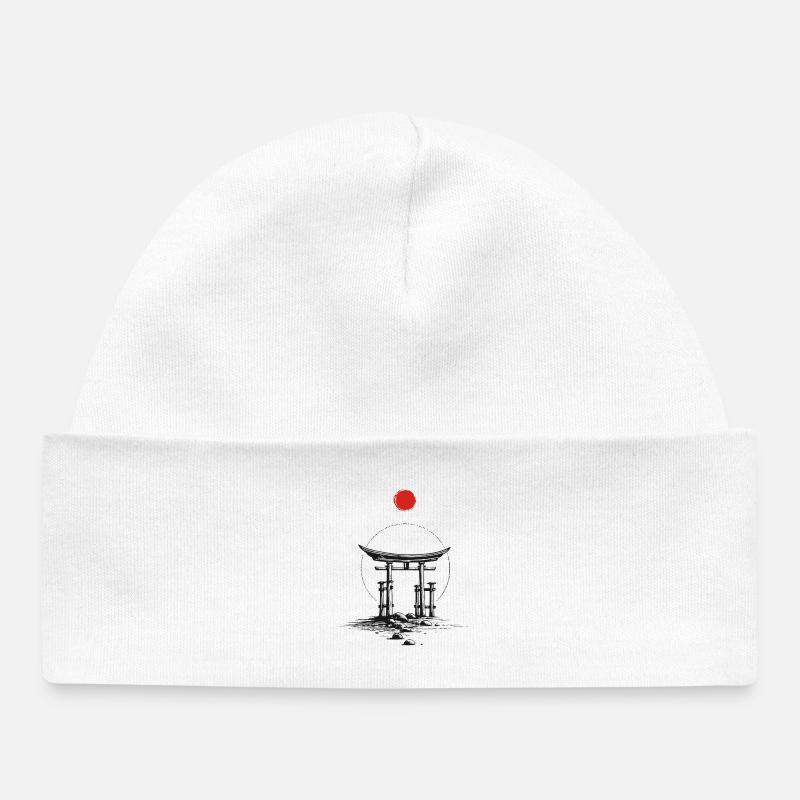 Red Sun Torii – Zen Minimal Japon - Bonnet bébé bio - blanc