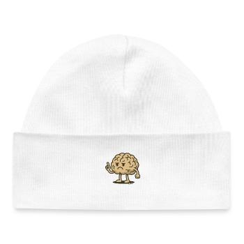 Brain figure with raised index finger - Baby Organic Beanie - white - Front