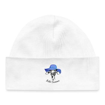 Bonjour Girafe d’été Chappeau de soleil bleu design animalier - Bonnet bébé bio - blanc - Devant