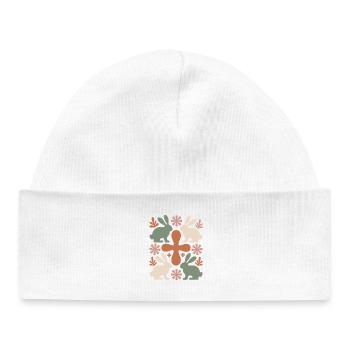 Motif de croix de lapin de Pâques - Bonnet bébé bio - blanc - Devant