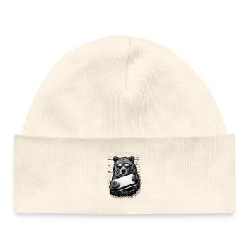 Braunbär Mugshot – Retro Halfton mit Sonnenbrille - Baby Organic Mütze - Weiß - Vorne