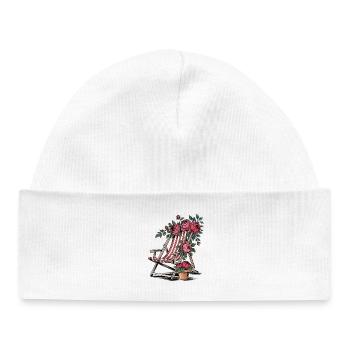 T-shirt de chaise longue vintage – Été et fleurs - Bonnet bébé bio - blanc - Devant