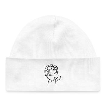 FU Meme avec casque de cyclomoteur (couleur changeable) - Bonnet bébé bio - blanc - Devant